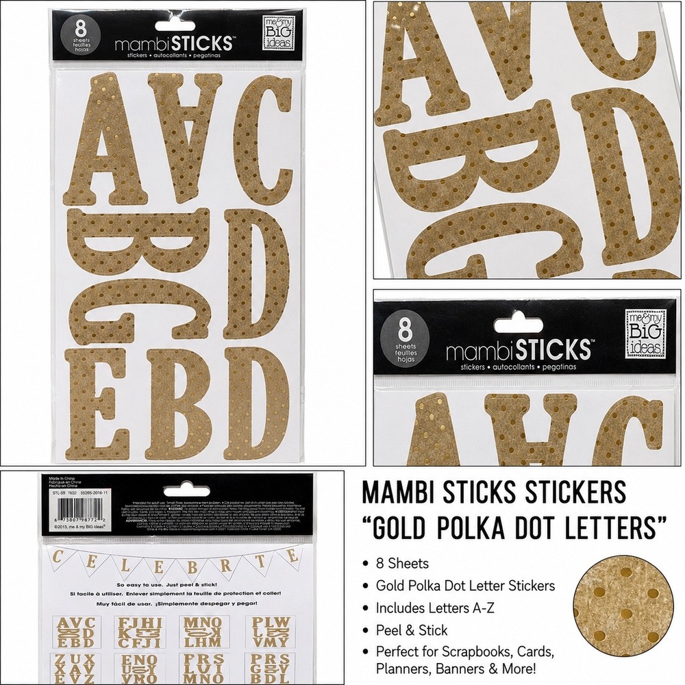 Mambi STICKS Gold Polka Dot Letter Stickers 8 Sheets STL-59 me & my BIG ideas